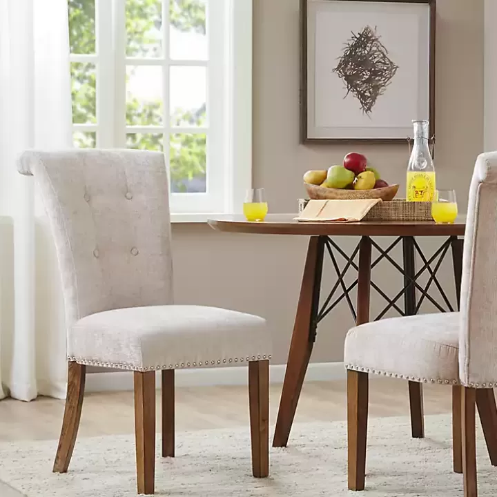 Discount Cream Linen Rolled Back Dining Chairs, Set of 2 Dining Chairs