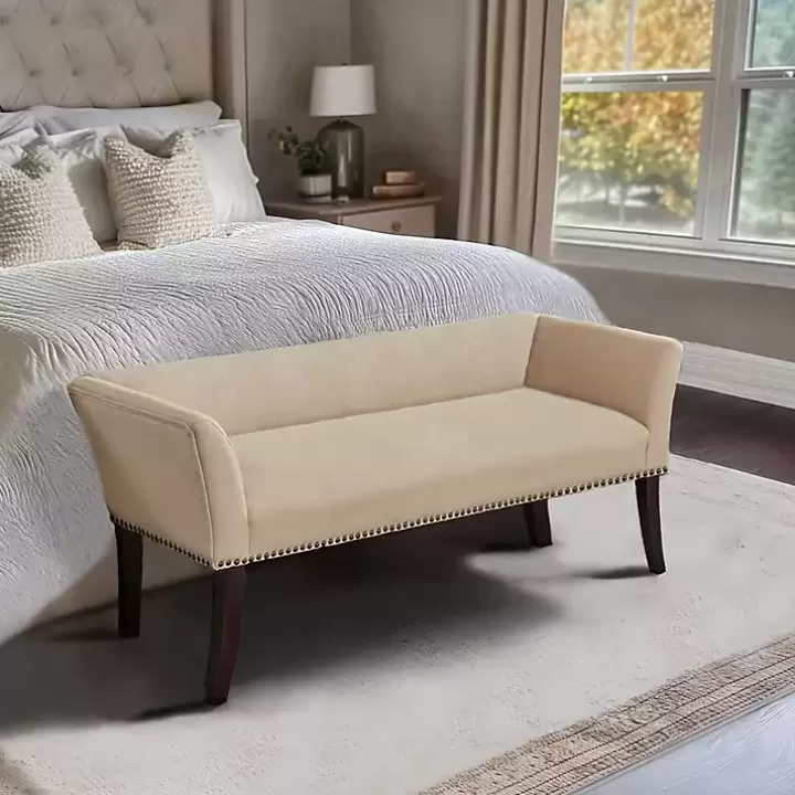 New Cream Low Back Flared Arms Bench Benches & Ottomans