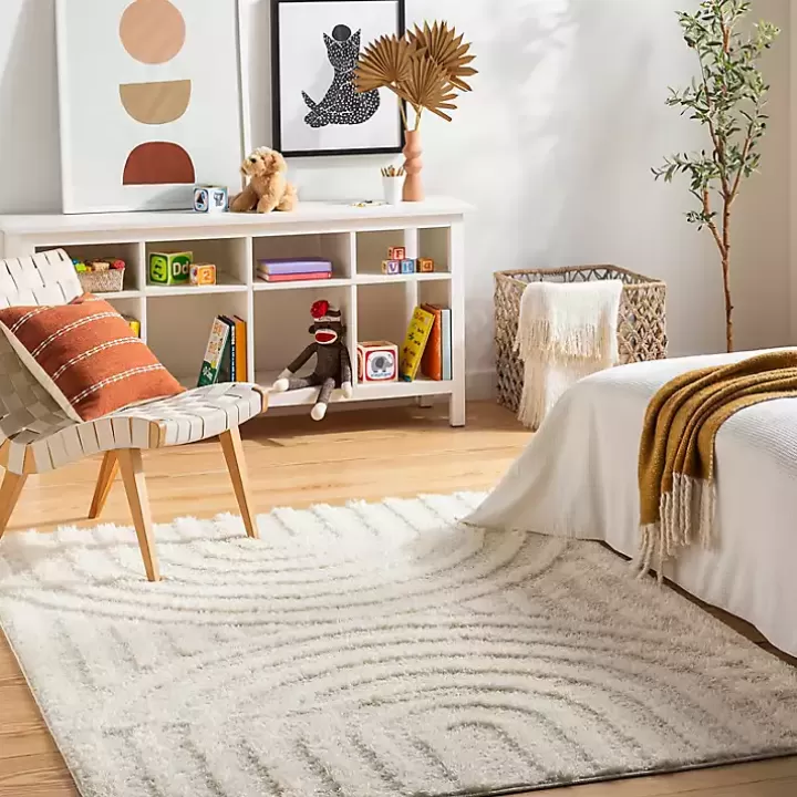 Online Cream Modern Curve Area Rug, 6x9 Area Rugs