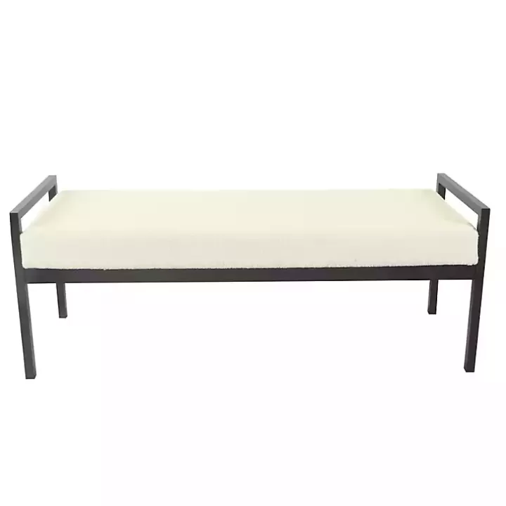 Fashion Cream Sherpa Upholstered Metal Bench Benches & Ottomans
