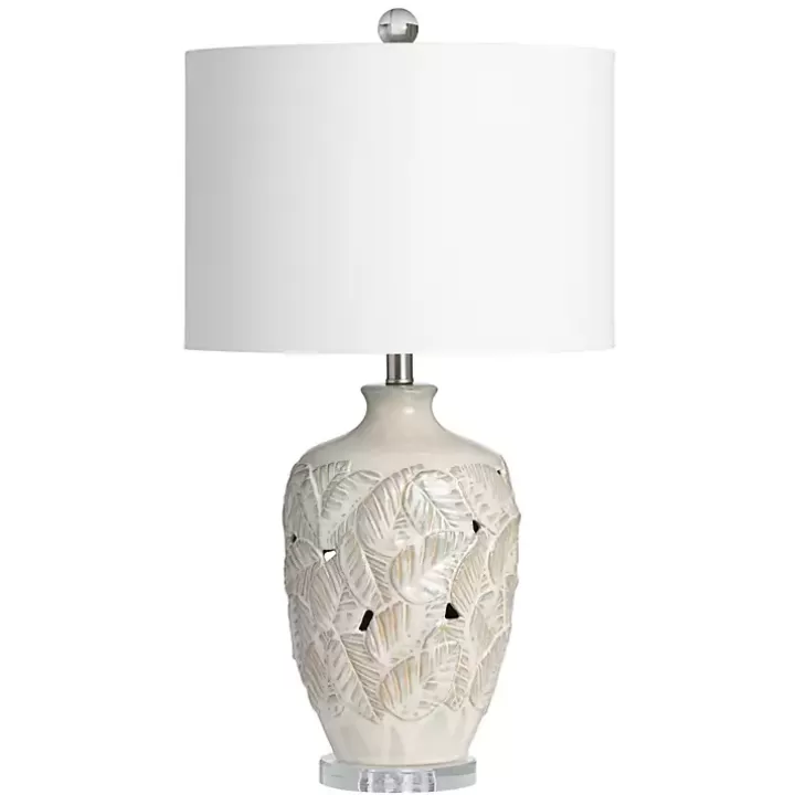 Store Cream Silver Ceramic Leaf Cutout Table Lamp Table Lamps