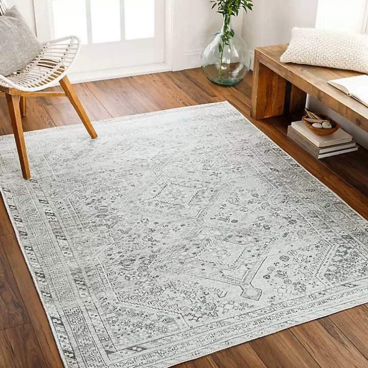 Sale Cream Traditional Washable Area Rug, 6x9 Area Rugs