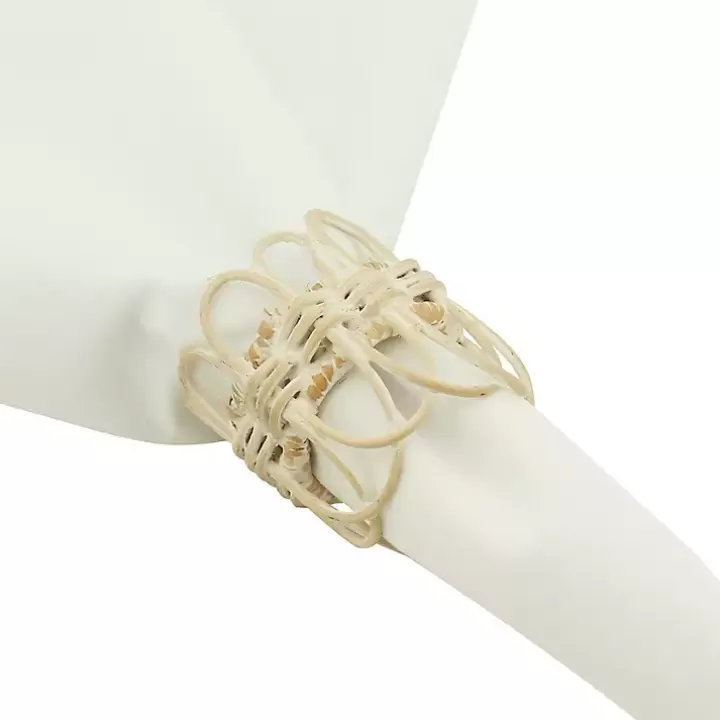 Best Sale Cream Twisted Rattan Napkin Rings, Set of 4 Table Linens