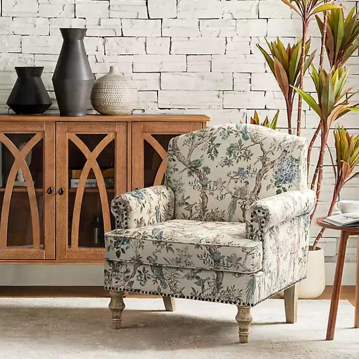 New Cream Vintage Birds Traditional Accent Chair Accent Chairs