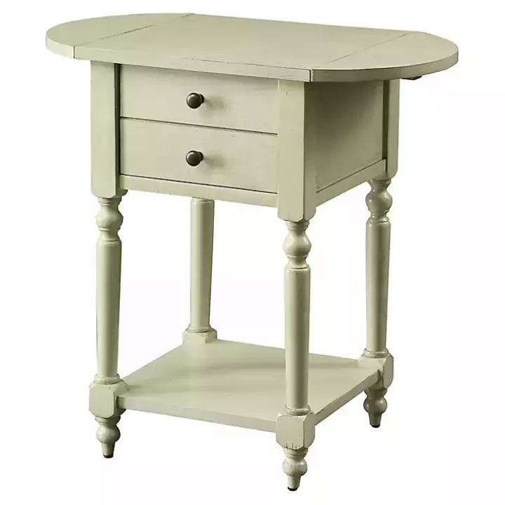 Outlet Cream Wood 2-Drawer Drop Leaf Side Table Accent & End Tables