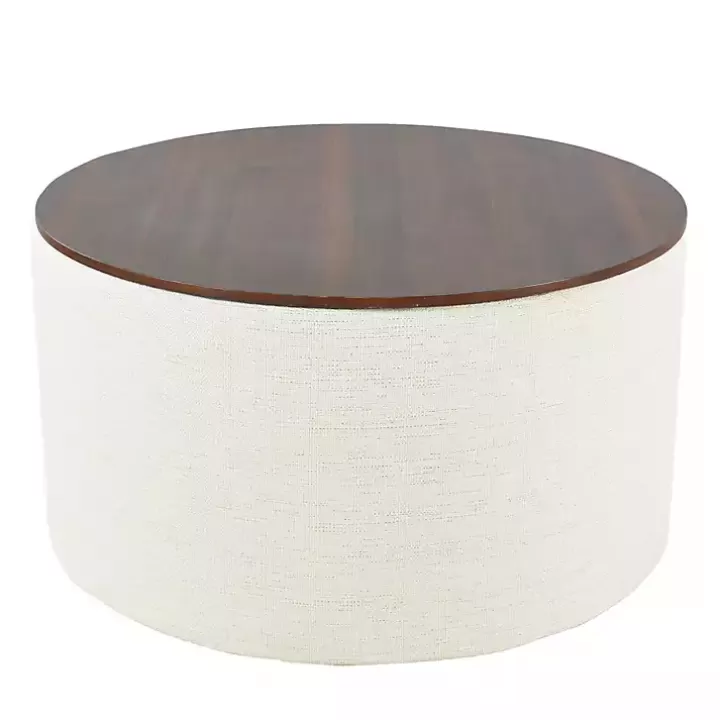 New Cream Woven Wood Top Storage Ottoman Benches & Ottomans
