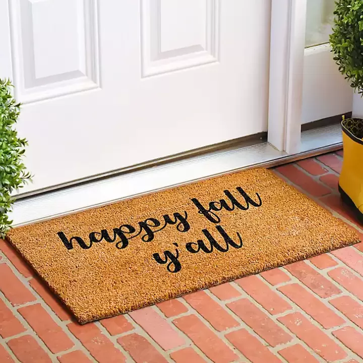 Clearance Cursive Happy Fall Y'all Coir Doormat, 24x36 Doormats