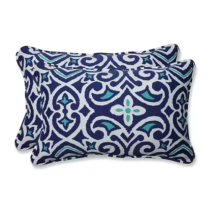 Online Damask Marine Rectangle Outdoor Pillows, Set of 2 Outdoor Cushions & Pillows