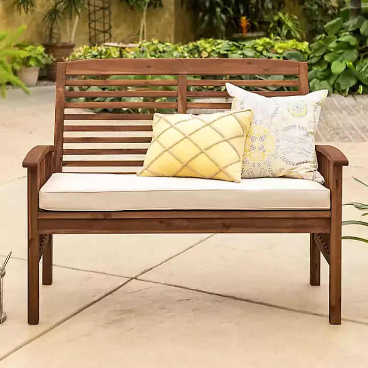 Shop Dark Acacia Wood Loveseat Bench with Cushion Outdoor Seating