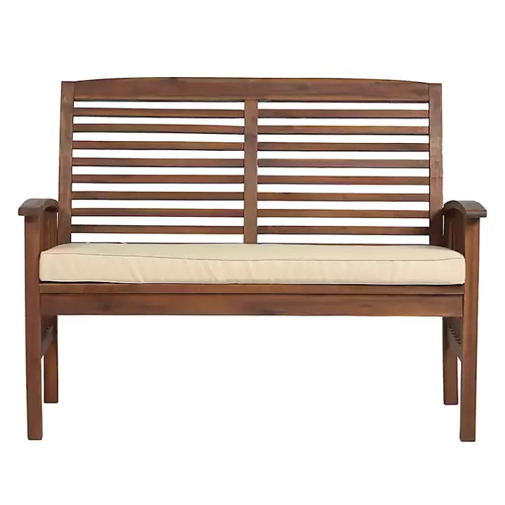 Shop Dark Acacia Wood Loveseat Bench with Cushion Outdoor Seating