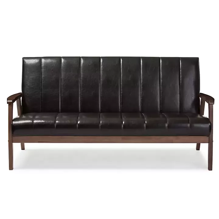 Best Sale Dark Faux Leather Channel Sofa, 63 in. Sofas & Loveseats