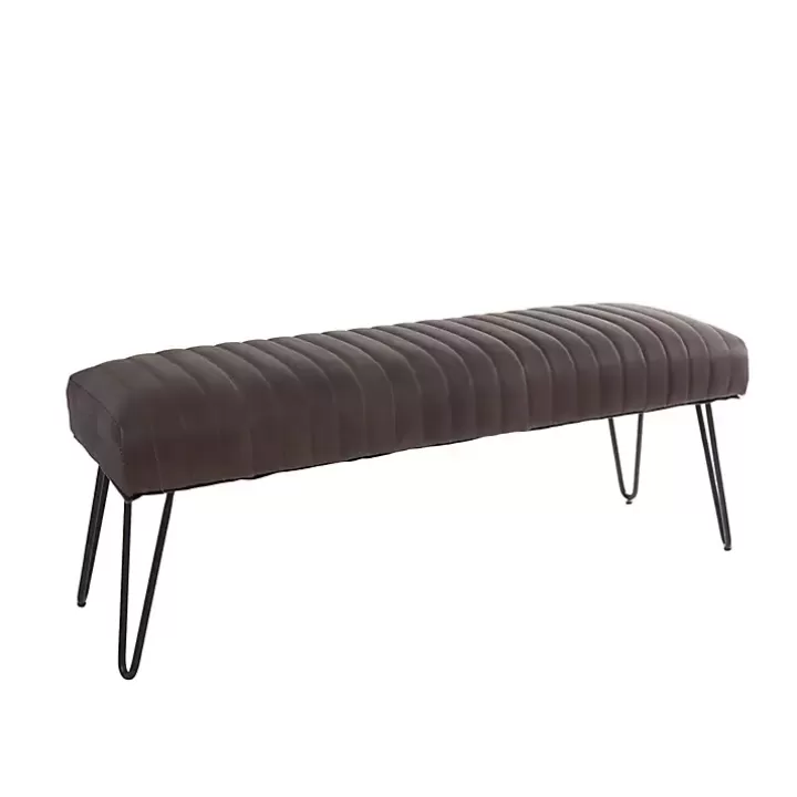 New Dark Leather Tufted Panel Bench Benches & Ottomans