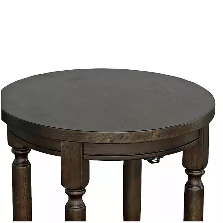 Fashion Dark Round Charging Accent Table Accent & End Tables