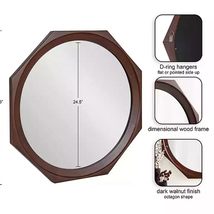 Best Dark Wood Octagon Cyrus Wall Mirror Decorative Mirrors