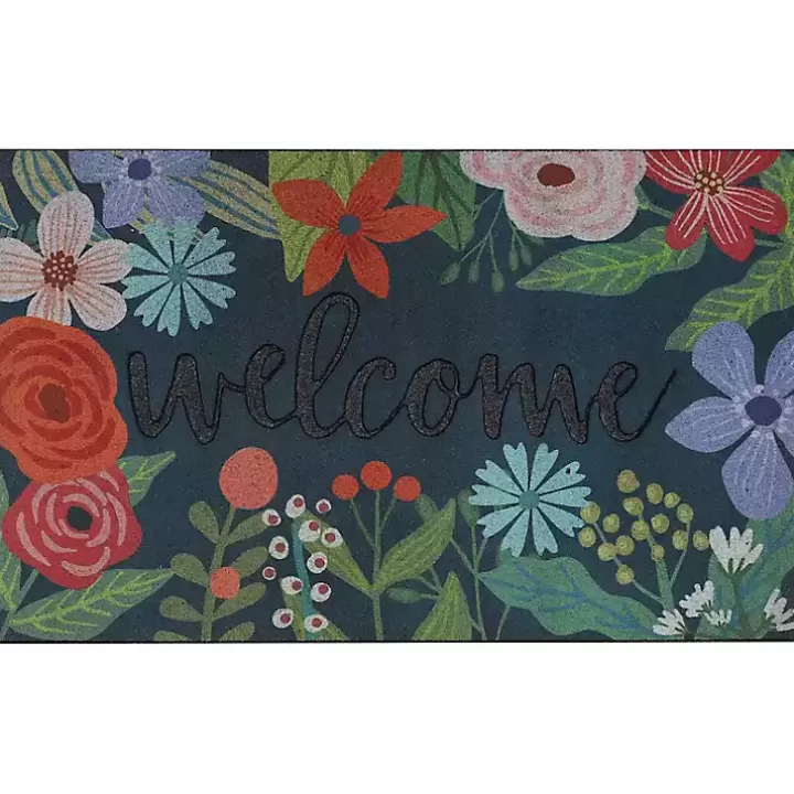 Store Dark Floral Welcome Rubber Doormat Doormats