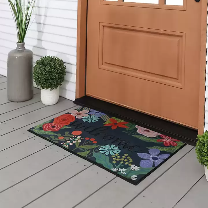 Store Dark Floral Welcome Rubber Doormat Doormats