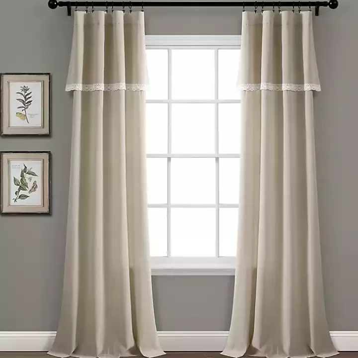 Fashion Dark Linen Lace Curtain Panel Set, 84 in. Curtains & Drapes