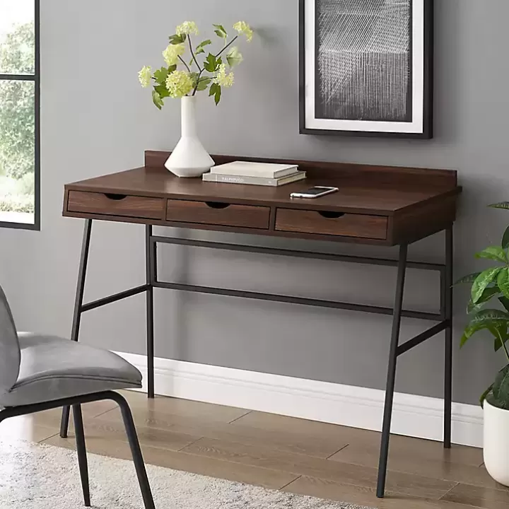Store Dark Walnut Angled 3-Drawer Desk Office Furniture