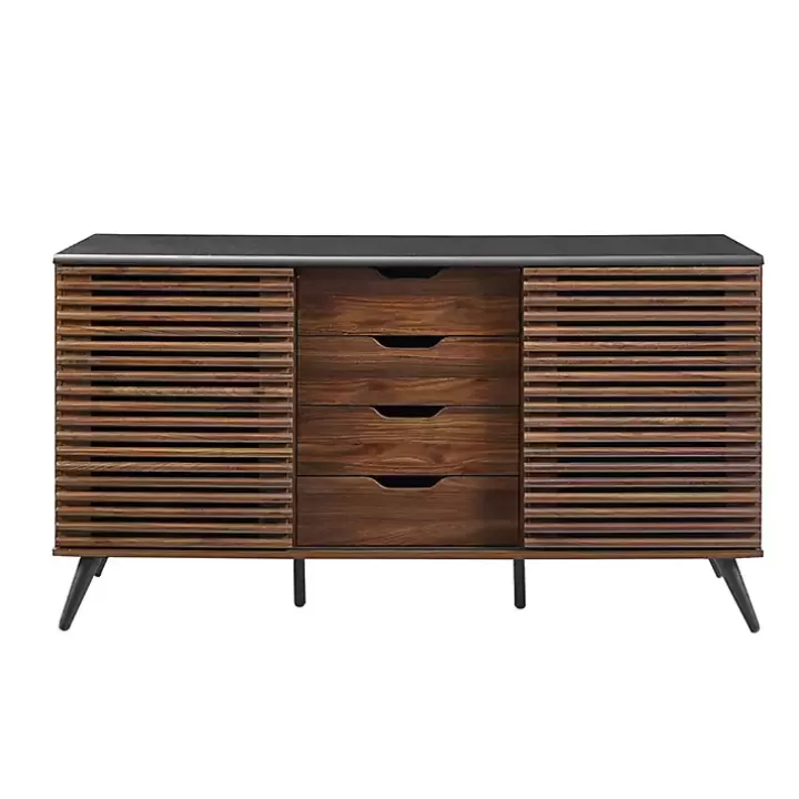 Discount Dark Walnut Slatted 4-Drawer Cabinet Cabinets & Sideboards