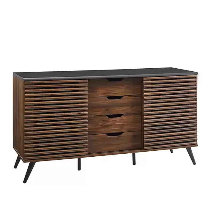 Discount Dark Walnut Slatted 4-Drawer Cabinet Cabinets & Sideboards