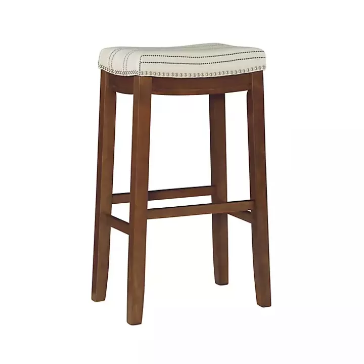 Discount Dark Wood Bar Stool with Striped Cushion Bar Stools & Counter Height Stools