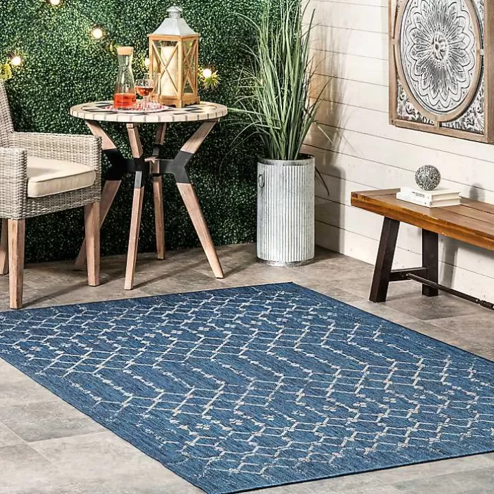 Store Davon Blue Moroccan Trellis Outdoor Rug, 8x10 Outdoor Rugs