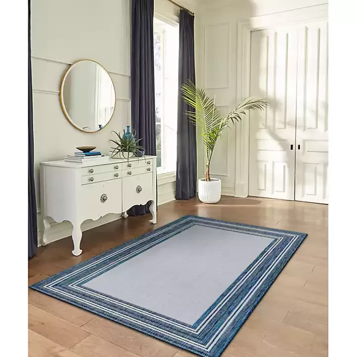 Outlet Deep Aqua Threaded Frame Outdoor Area Rug, 6x9 Outdoor Rugs