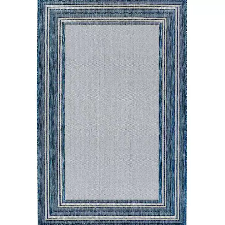 Outlet Deep Aqua Threaded Frame Outdoor Area Rug, 6x9 Outdoor Rugs