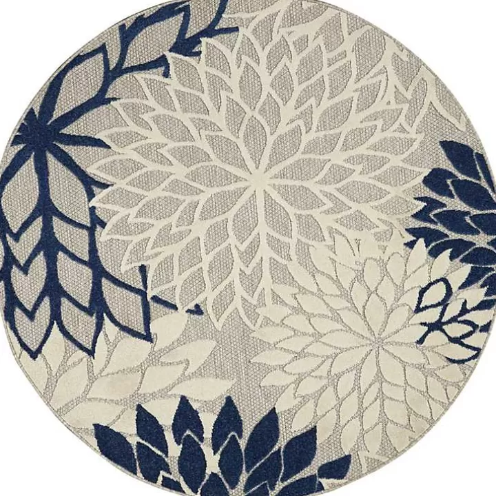 Sale Denim Floral Burst Round Outdoor Area Rug Outdoor Rugs