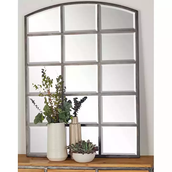 Online Distressed Metal Windowpane Arched Mirror Decorative Mirrors