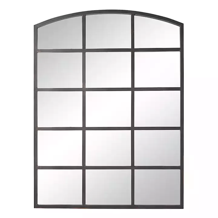 Online Distressed Metal Windowpane Arched Mirror Decorative Mirrors