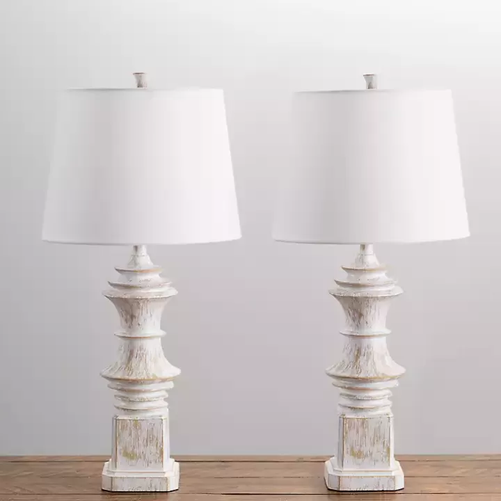 Shop Distressed Cream Carved Table Lamps, Set of 2 Table Lamps