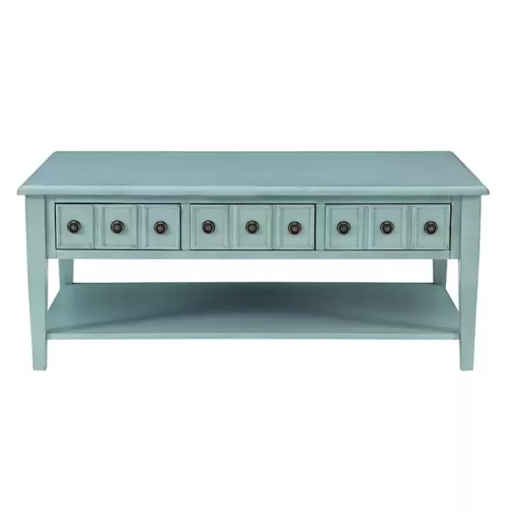 Online Distressed Turquoise Wood 3-Drawer Coffee Table Coffee Tables