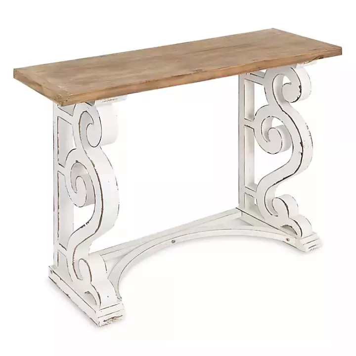 Outlet Distressed White and Brown Wood Console Table Console Tables