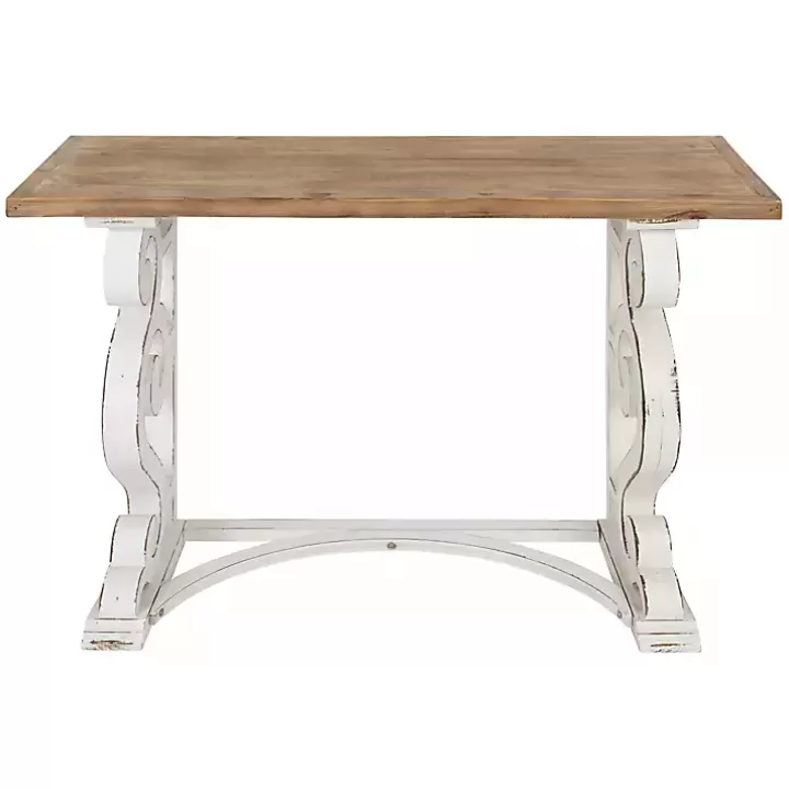 Outlet Distressed White and Brown Wood Console Table Console Tables