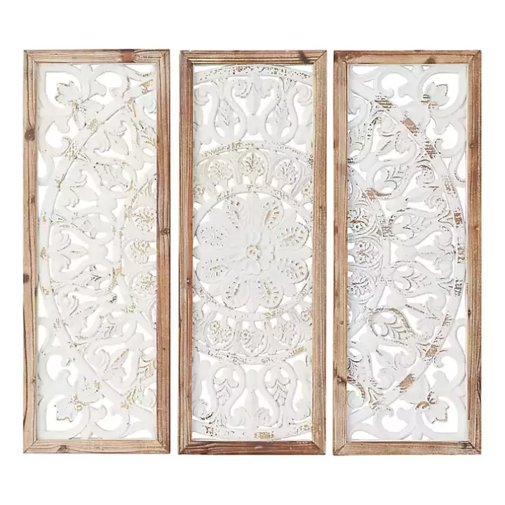 Discount Distressed White Floral Wall Plaques, Set of 3 Wall Plaques