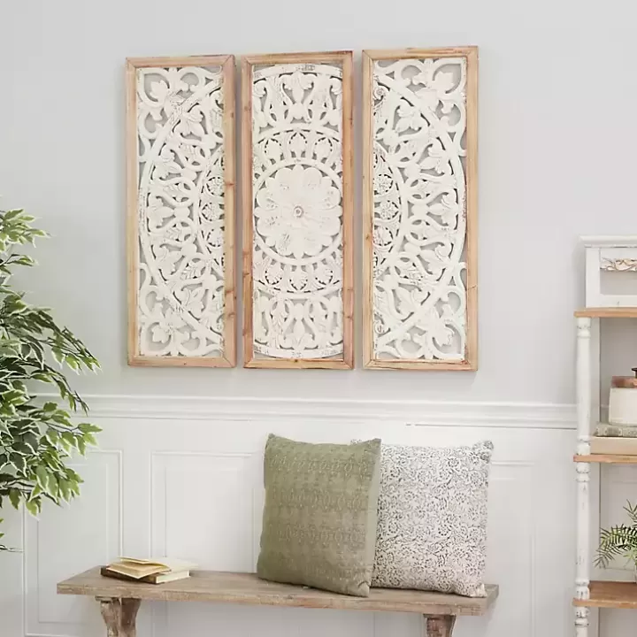 Discount Distressed White Floral Wall Plaques, Set of 3 Wall Plaques