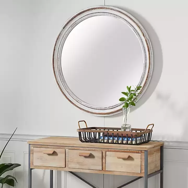 Shop Distressed White Wood Round Frame Wall Mirror Decorative Mirrors