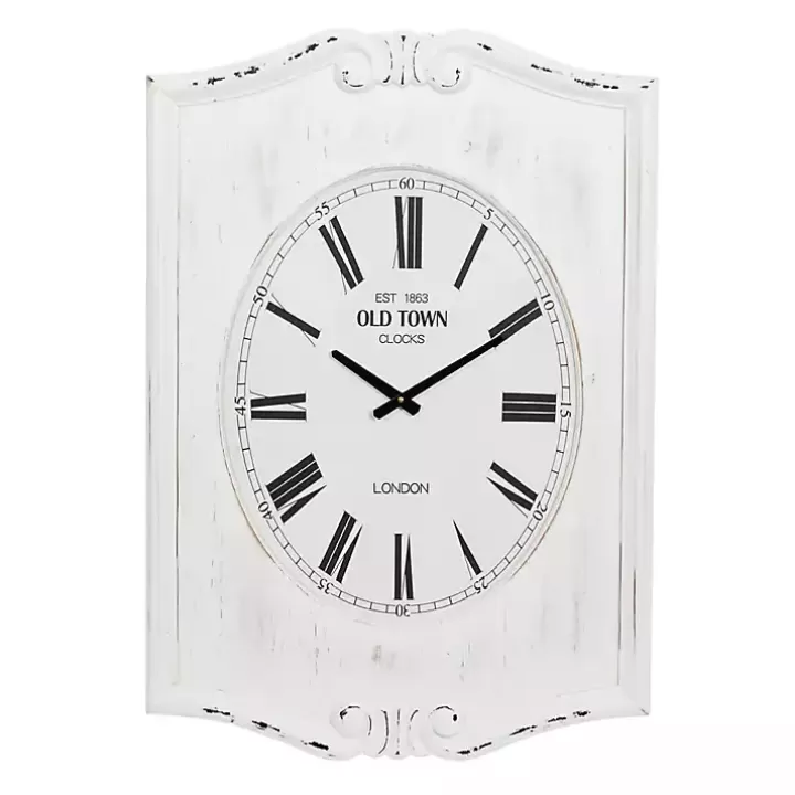 Sale Distressed White Wood Scroll Wall Clock Clocks
