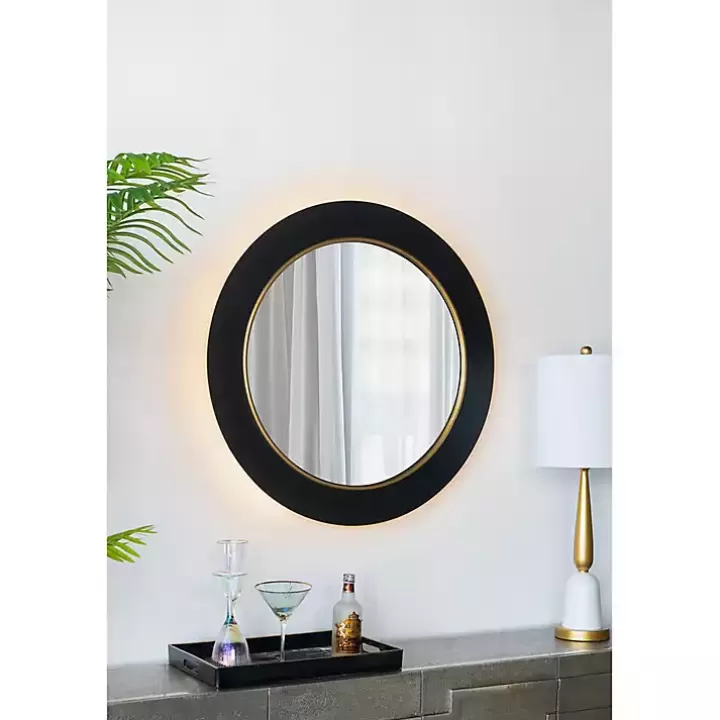 New Drew II Black and Gold Round LED Mirror Decorative Mirrors