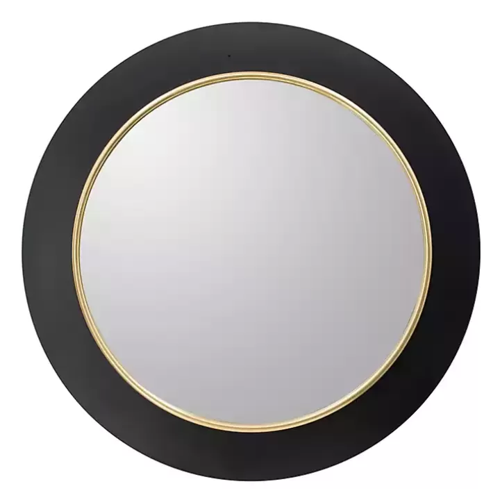 New Drew II Black and Gold Round LED Mirror Decorative Mirrors