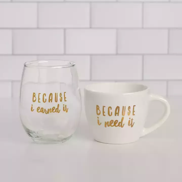 Discount Earned It 2-pc. Mug & Wine Glass Set Glassware & Drinkware