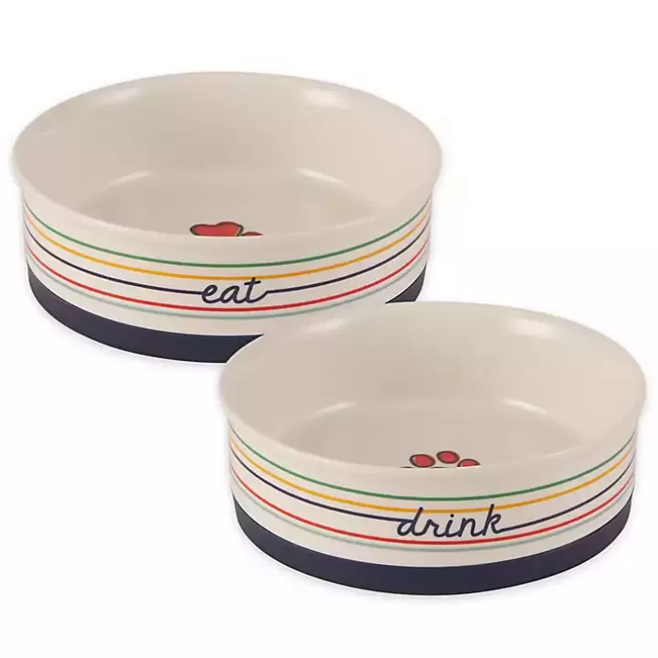 New Eat & Drink Large Striped Pet Bowls, Set of 2 Pet Dishes & Canisters