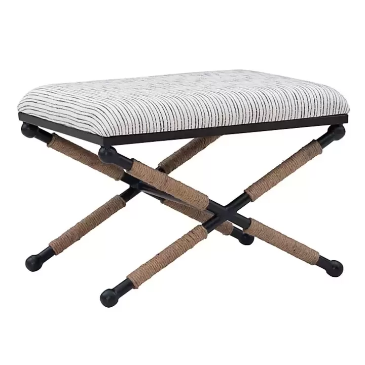 Discount Eclectic Black and White Striped X Frame Bench Benches & Ottomans