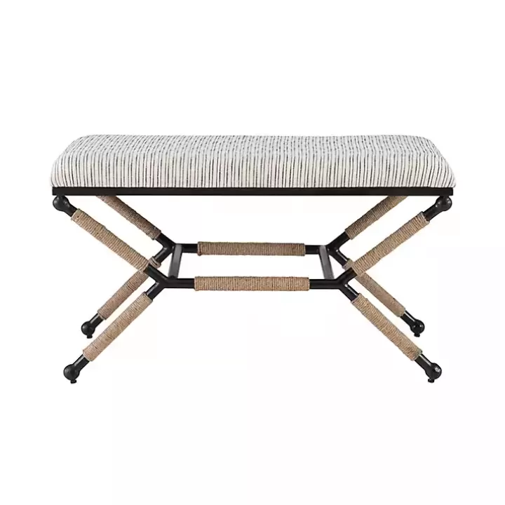 Store Eclectic Black and White Striped X Frame Bench Benches & Ottomans