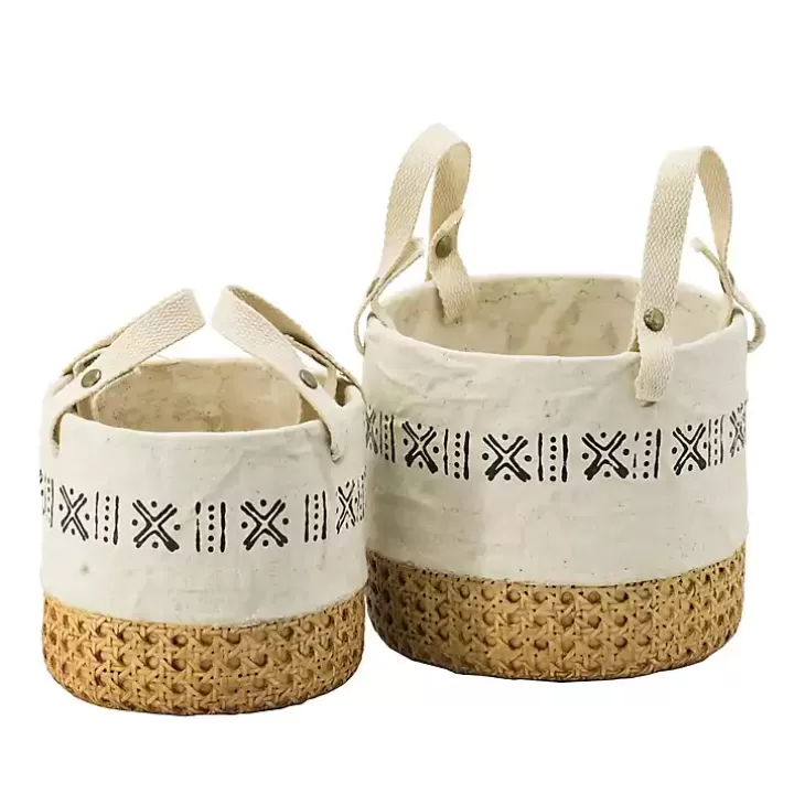 Store Embossed Cement Baskets with Straps, Set of 2 Planters