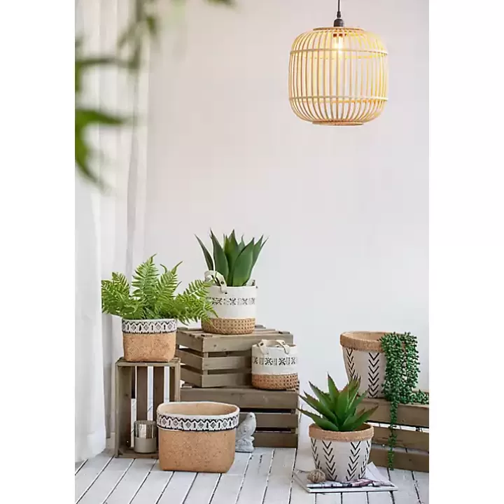 Store Embossed Cement Baskets with Straps, Set of 2 Planters