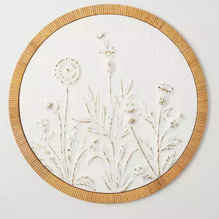 Hot Embossed Ivory Floral Round Framed Wall Plaque Wall Plaques