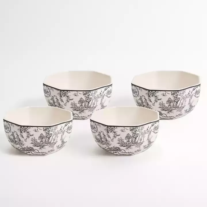 Clearance Emery Black Toile Cereal Bowls, Set of 4 Dinnerware