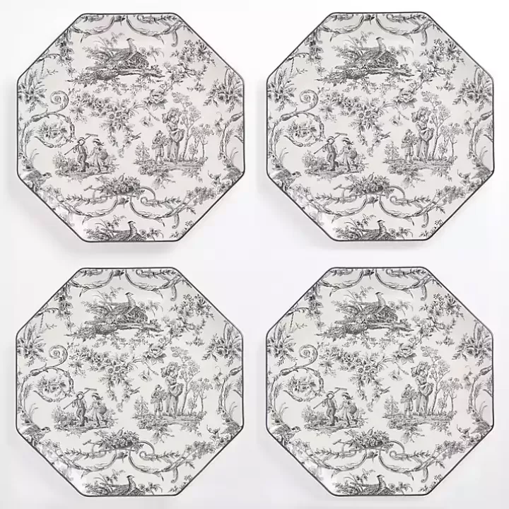 Hot Emery Black Toile Dinner Plates, Set of 4 Dinnerware